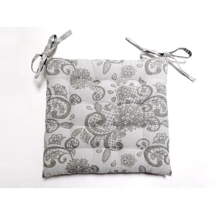 SOLEIL D'OCRE Galette de chaise capitonnée Black Dress 100% coton 40x40x5 cm gris