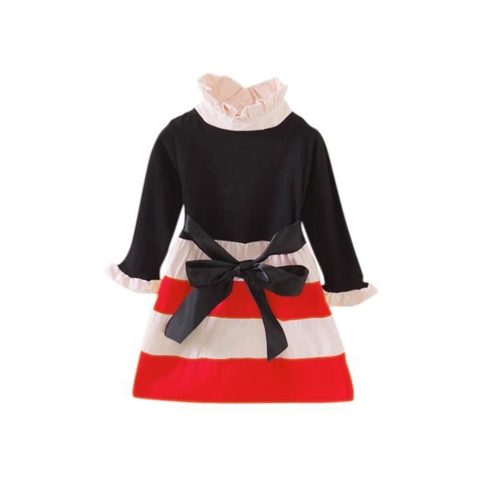 Vetement d’enfants pour fille Robe de motif raye a manches longues avec ...