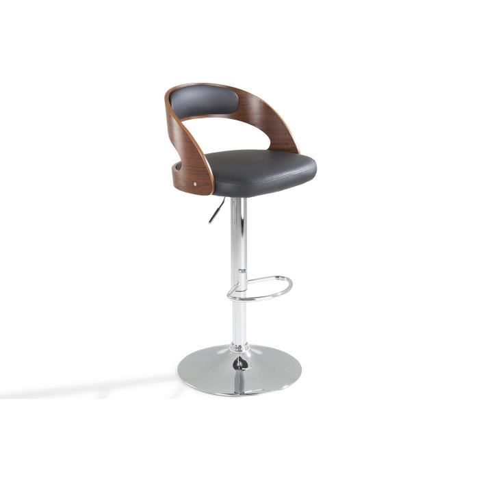 GEORGES Tabouret de bar en acier - Revêtement simili et Bois noir - Contemporain - L 45x P 52