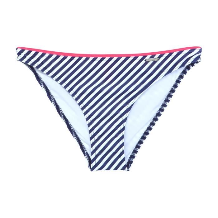 HAPPY AND SO Maillot de Bain Culottes Classique Océan - Femme - Bleu et Rouge fluo