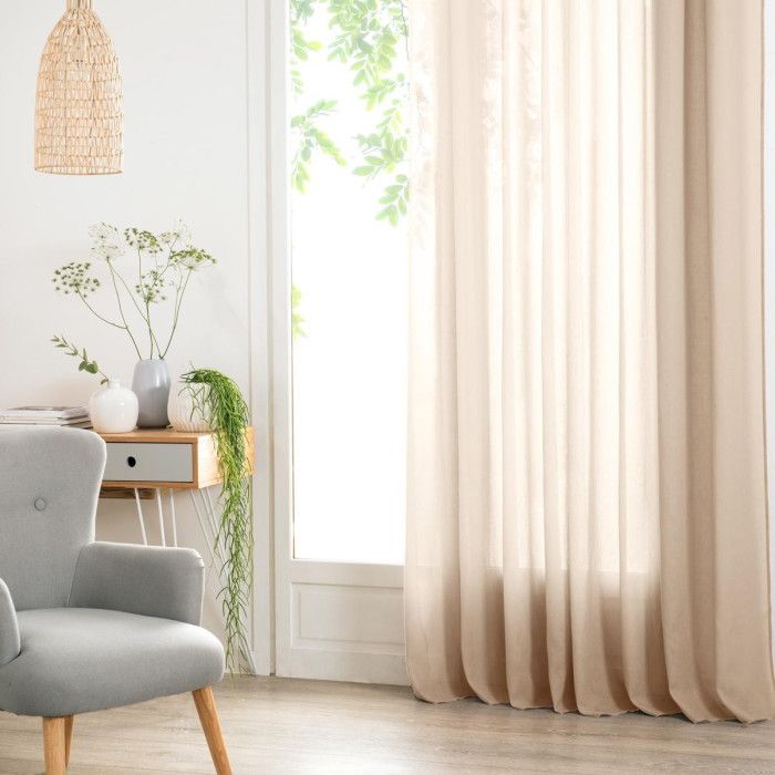 Paris Prix - Rideau Voilage "Ana" 140x240cm Lin Beige ...