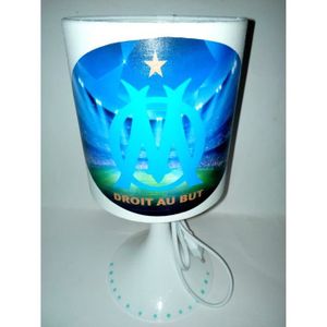 Lampe De Chevet Officielle OM Olympique De Marseille - Céramique Noire - Abat-jour Coton - Classe A++ - Fabriqué En France