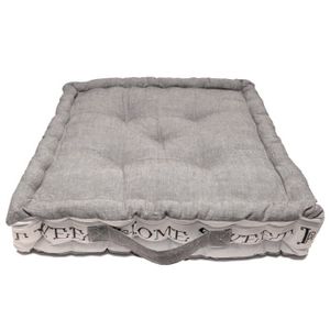 SOLEIL D'OCRE Coussin de sol capitonné Sweet Home 100% coton 40x40x8 cm gris et blanc
