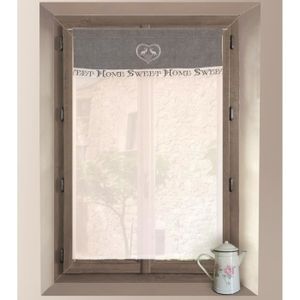 SOLEIL D'OCRE Brise-bise brodé Sweet Home 100% coton 60x90 cm gris et blanc
