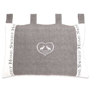 SOLEIL D'OCRE Coussin t?te de lit Sweet Home 100% coton brodé 45x70 cm gris et blanc