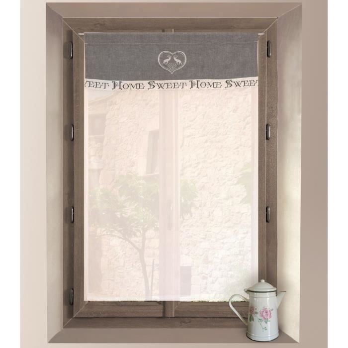 SOLEIL D'OCRE Brise-bise brodé Sweet Home 100% coton 60x90 cm gris et blanc