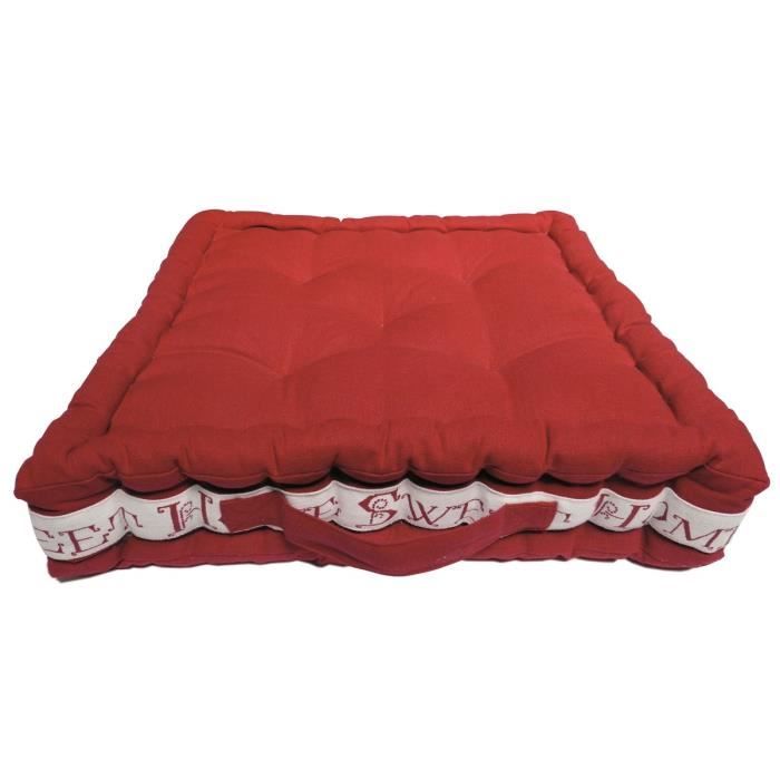 SOLEIL D'OCRE Coussin de sol capitonné Sweet Home 100% coton 40x40x8 cm rouge et blanc