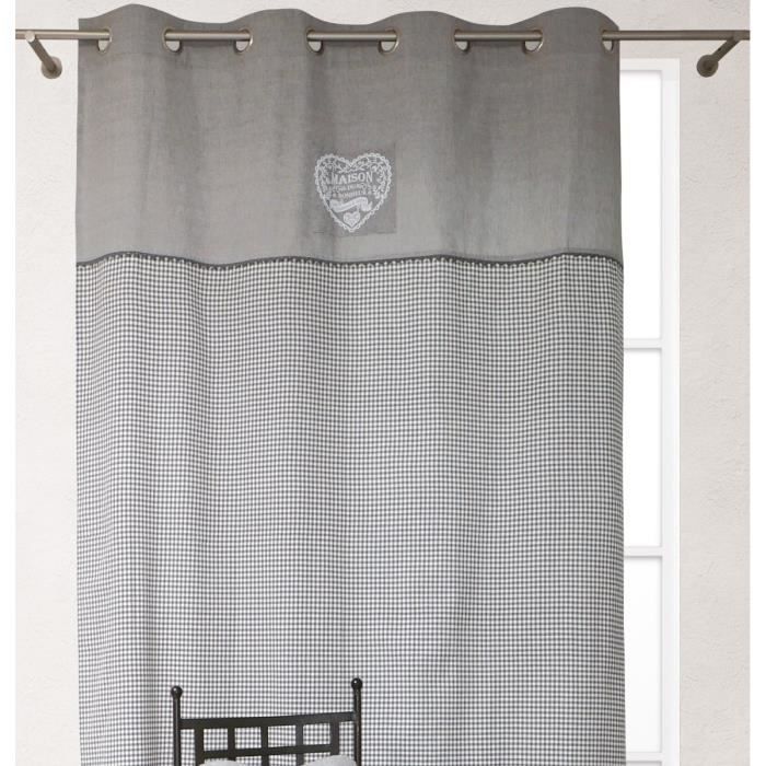 SOLEIL D'OCRE Rideau Chambres d'Hôtes 100% coton 140x240 cm gris et blanc