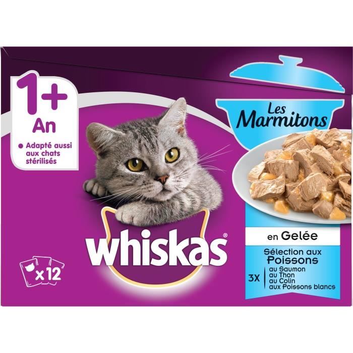 WHISKAS Les Marmitons Sachets fraîcheur en gelée - Aux poissons - Pour chat - 12 x 85 g