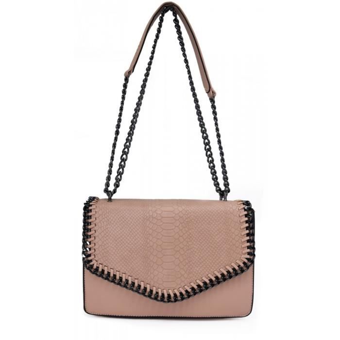 Crazychic Mode Femme Soirée Rose Bandoulière Epaule Cuir Chaînes Tout Tendance Serpent Matelassé Sac Chaîne Main Fourre 34j5ARLqc