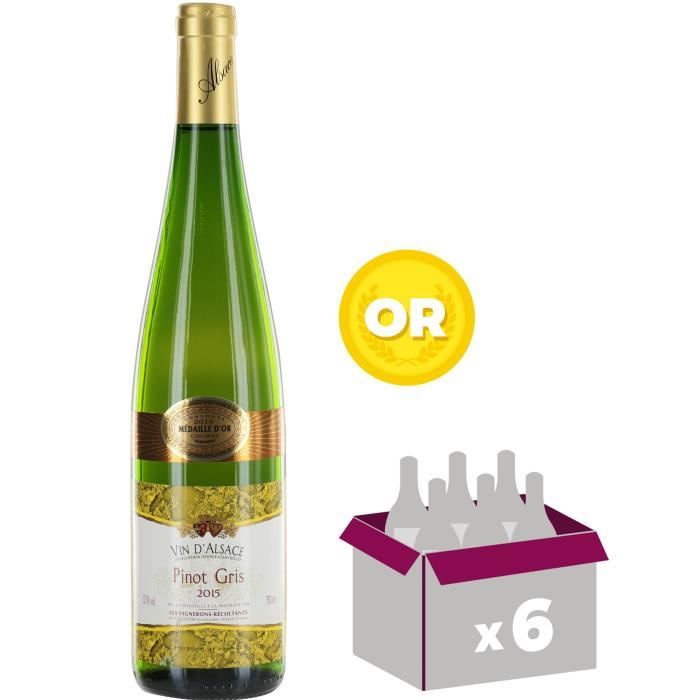 Carton de 6 Pinot gris Vin d' Alsace - Médaille d'or Miami - Blanc - 75 cl x6