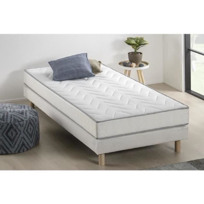 Matelas mousse mémoire de forme 90 x 200 - Confort ferme - Epaisseur 16 cm - Galon gris - FINLANDEK Unelma