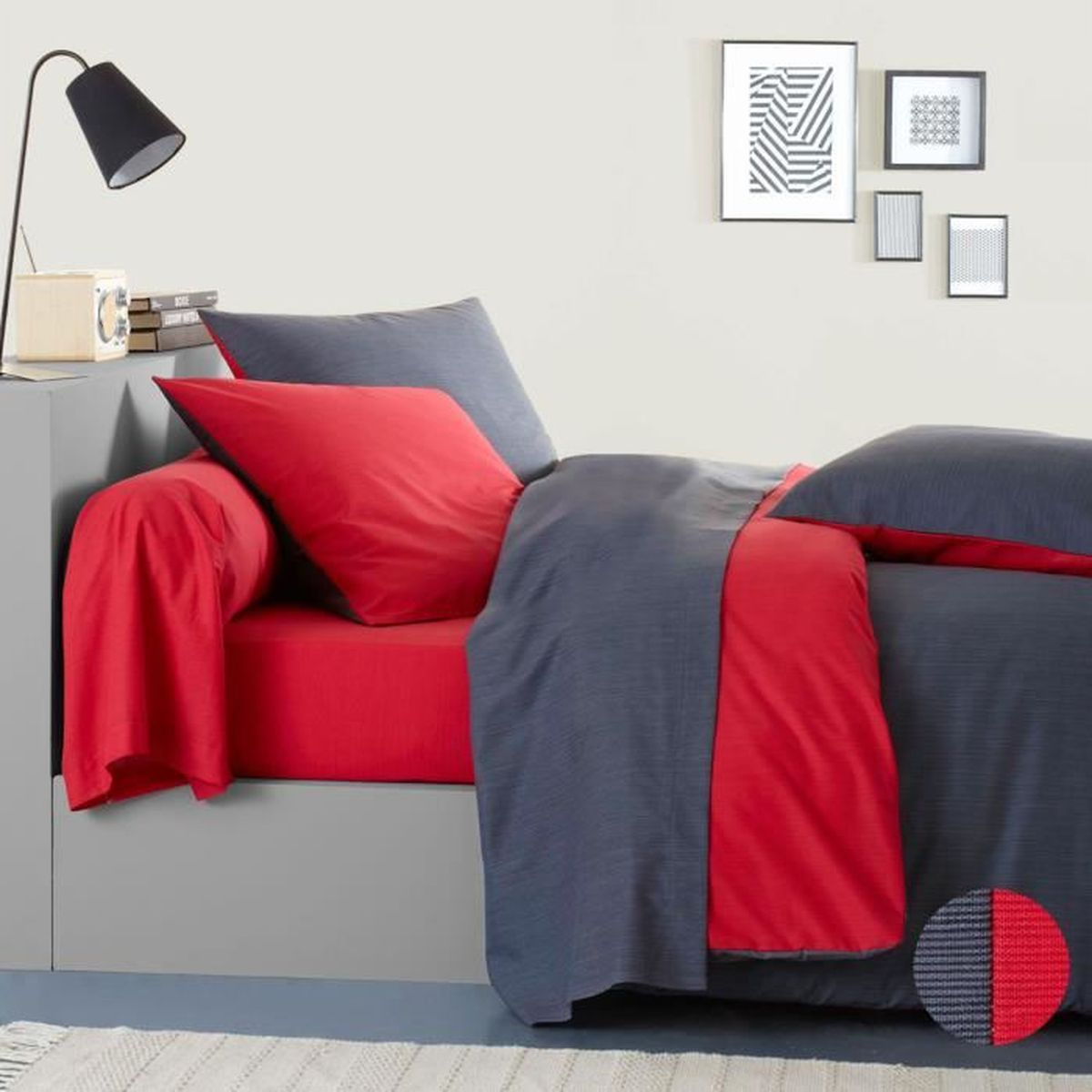 Housse de couette gris et rouge - Achat / Vente pas cher