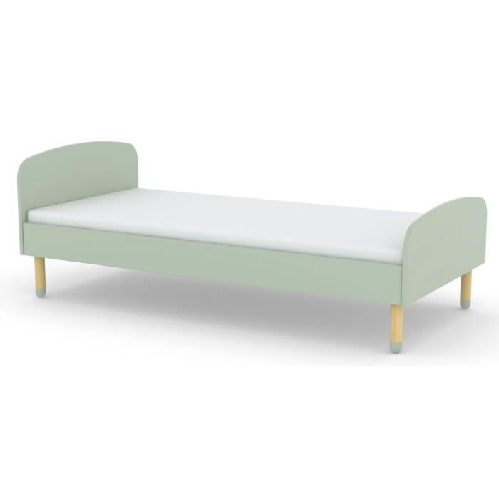 PLAY Lit enfant scandinave en MDF et bois massif vert menthe laqué - Sommier inclus - l 90 x L 190 cm