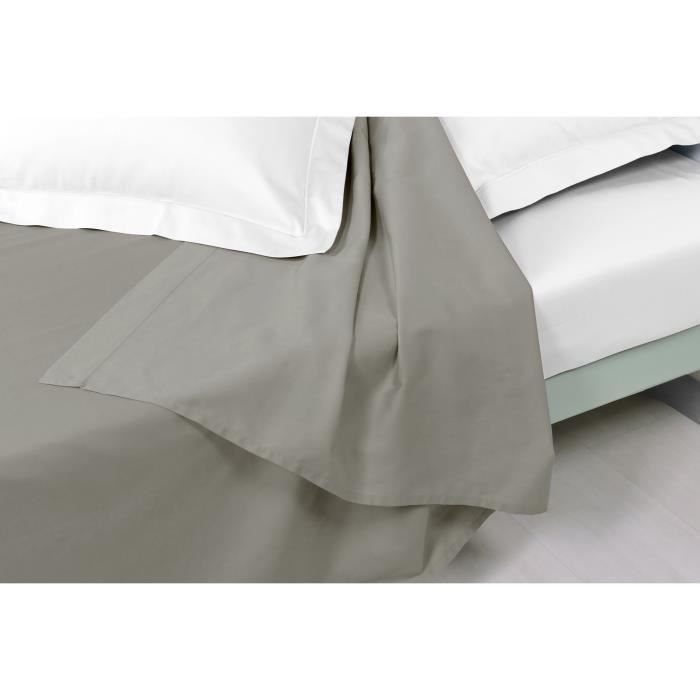 VENT DU SUD Drap plat CONCERTO Satin de coton - 270x300 cm - Gris taupe