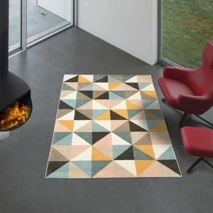 Paco Home Tapis 3d Triangles Pastel Tendance Gris Turquoise
