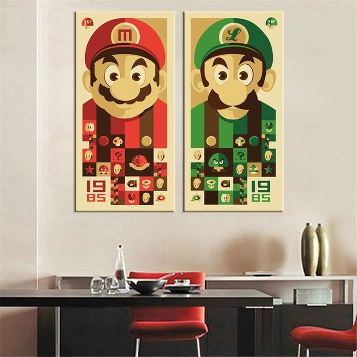 Mario Bros Toile Peinture Mur Art De Bande Dessinée Impression Sur