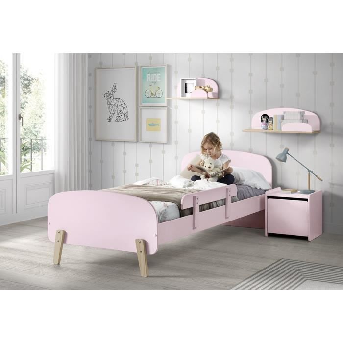 KIDDY Chambre enfant complète style scandinave en bois pin massif et MDF laqué vieux rose - l 90 x L 200 cm