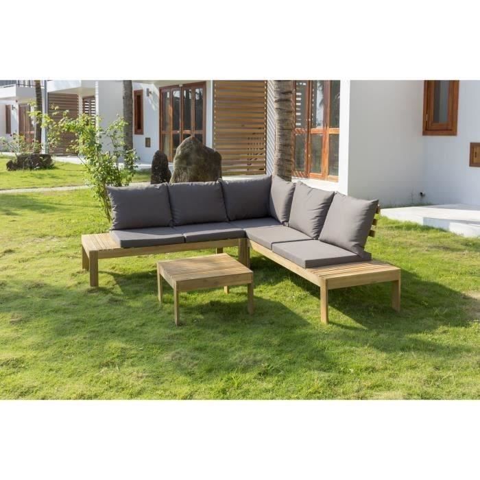 Salon de jardin - 1 table basse avec 1 canapé d\'angle - En bois d ... Salon de jardin - 1 table basse avec 1 canapé d\'angle - En bois d ...