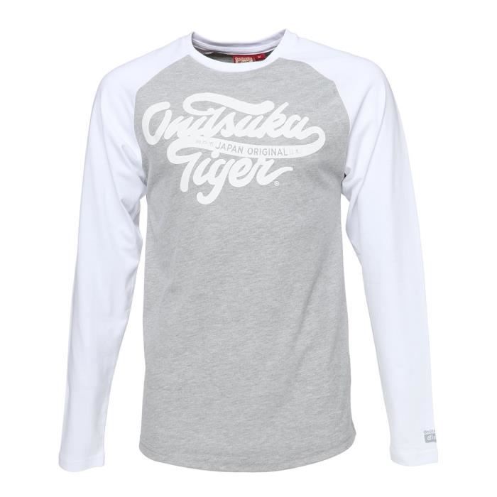 ASICS T-shirt manches longues Onitsuka Tiger - Homme - Gris et blanc