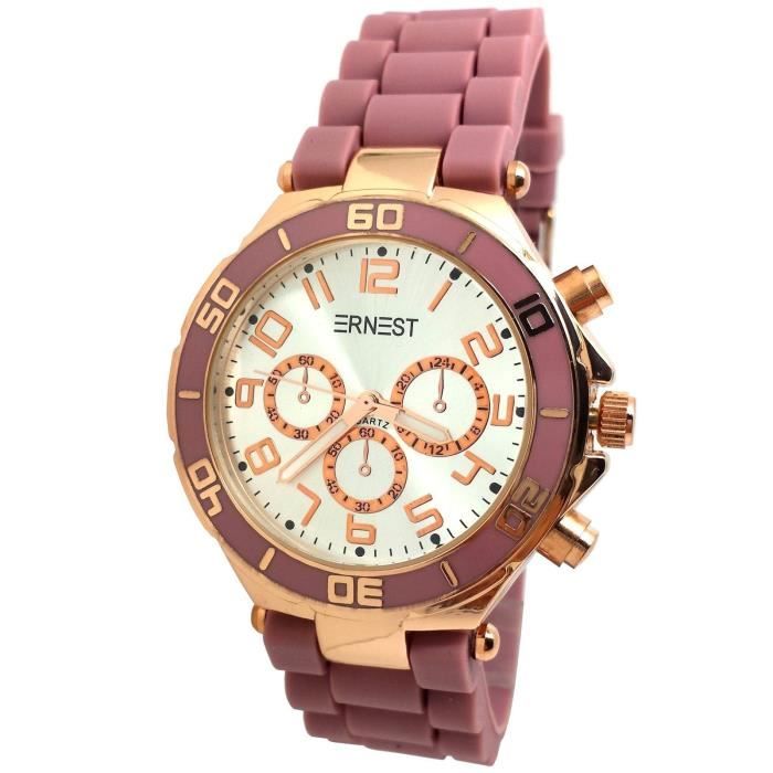 Montre Ernest Borel Homme Occasion - Cadran Beige, Boîtier Noir, Bracelet Argenté