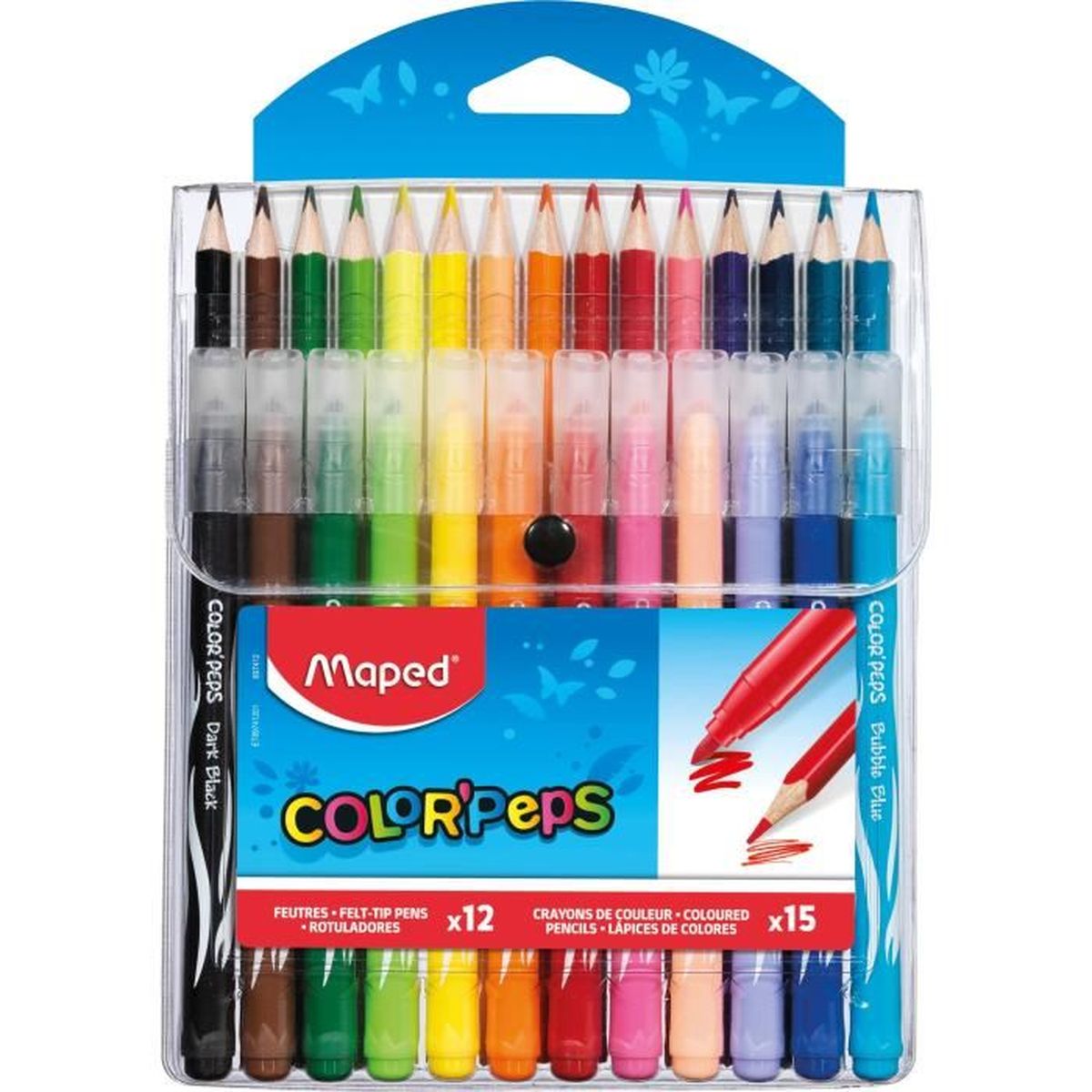 MAPED Etui de 15 Crayons de couleurs 12 Feutres