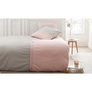 Alpes Blanc Housse de Couette Bicolore Percale 240x260 Chantilly Zinc