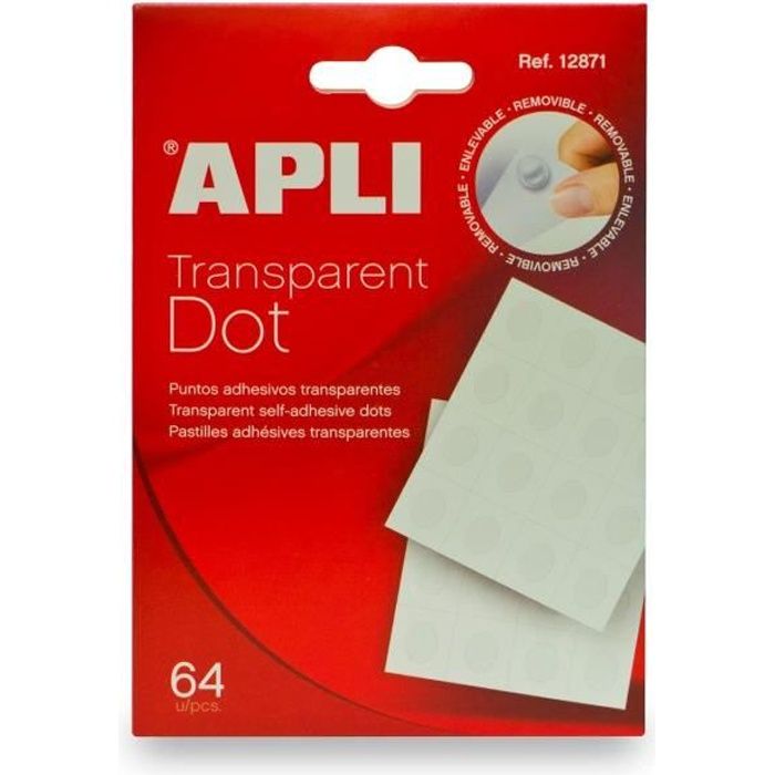 APLI Pochette 64 Pastilles Transparentes Adhésives