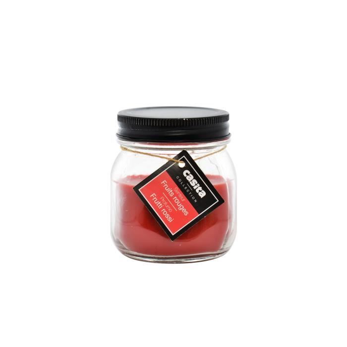 Bougie bocal avec couvercle en métal - Ø8 x H.9 cm - Fruits rouges