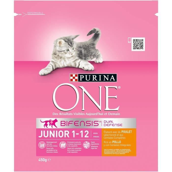 Croquettes pour chat One Junior, poulet & cereales Purina - le sac de 450 g