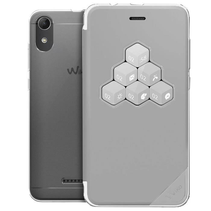 Etui Wiko Lenny 4 Housse Clapet Fenêtre Interactive Wicube Original Gris