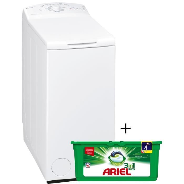 PACK LAVAGE WHIRLPOOL AWE 6560- Lave linge top - 6kg - 1000 trs / min - A+ / ARIEL PODS LESSIVE 81623086 - Boite de 28 pods 3 en 1 r