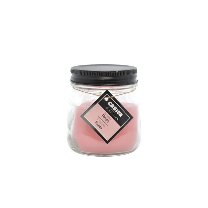 Bougie bocal avec couvercle en métal - Ø8 x H.9 cm - Rose