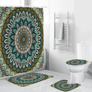 TAPIS DE BAIN  4pcs Kit Tapis de Bains Rideau de Douche Toilettes
