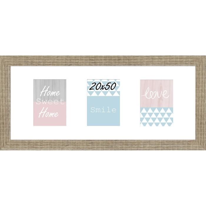 Cadre multivue Ds - 3 vues - MDF - 20x50 cm - Marron