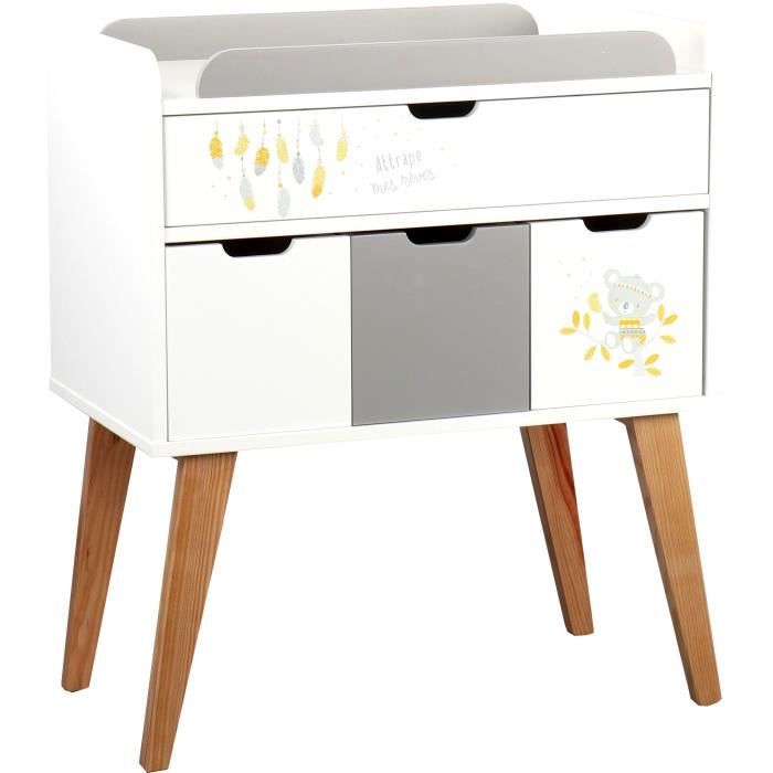 MOMENTO Commode à langer Norvège Décor Attrape mes Rêves Blanc / Perle
