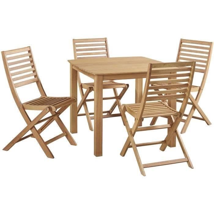 Ensemble repas de jardin - table 90x90cm plateau arrondi et 4 chaises pliantes- Eucalyptus FSC