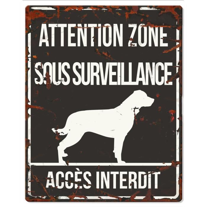 D&D Plaque Attention Chien Rottweiler - Noir