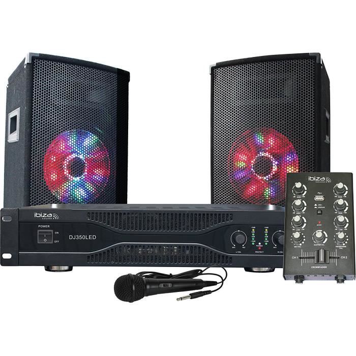 IBIZA DJ350LED Kit de sonorisation Disco avec animation lumineuse à LED