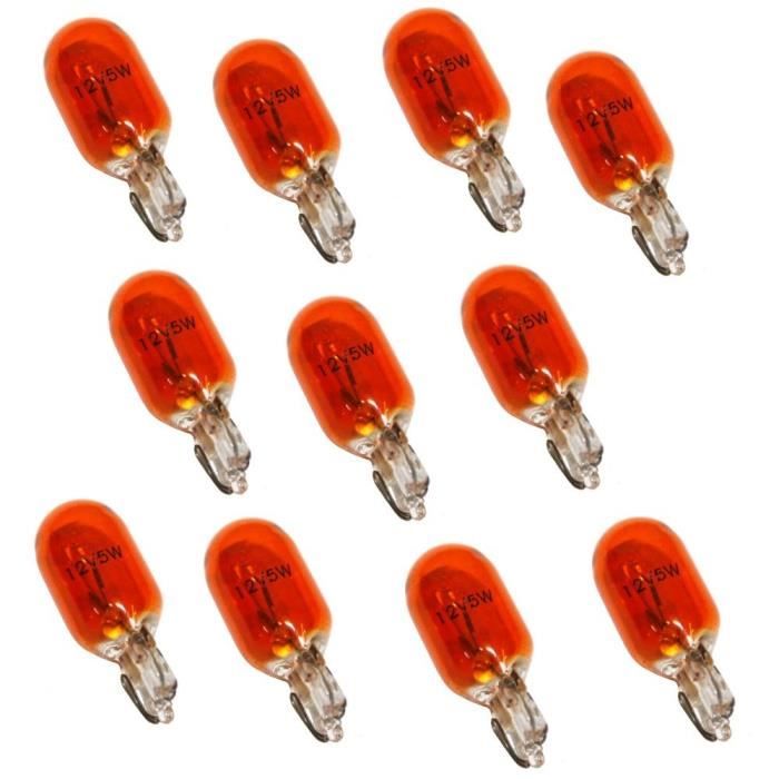 10 Ampoules WY5W T10 12V 5W Ambré Orange Achat / Vente phares