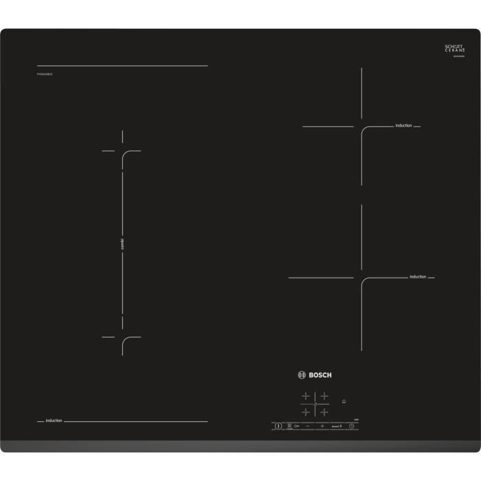 BOSCH PVS631BB1E Table de cuisson induction - 4 zones - 6900 W - L 59,2 x P 52,2 cm - Revêtement verre - Noir
