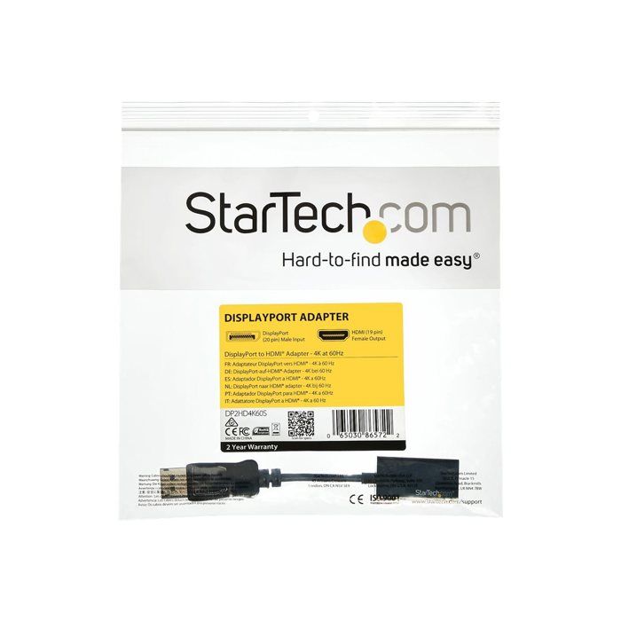 STARTECH.COM Adaptateur DisplayPort vers HDMI - M / F - Ultra HD 4K 60 Hz - Noir
