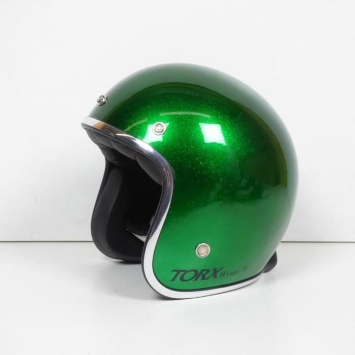 Casque Bol Jet Torx Wyatt Vert Pailleté Brillant Taille S Moto
