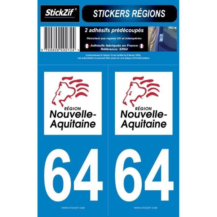 STICKZIF 2 Autocollants Région Département 64 SR64