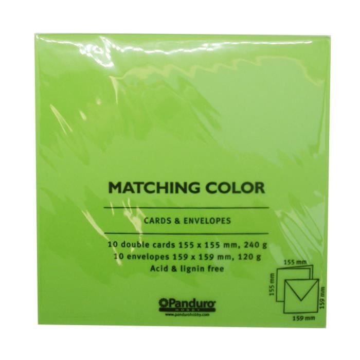 PANDURO Enveloppes Cartes Vert printemps x10 - Carrées pré-pliées - Poids 240 g - 155x155 cm