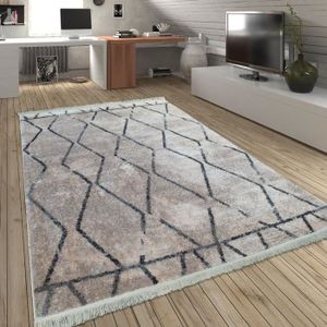 TAPIS Tapis Salon Losanges Franges Scandinave Motif Carr