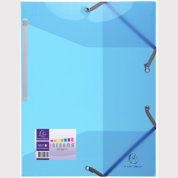 EXACOMPTA - Chemise à élastiques 3 rabats - 24 x 32 - Polypropylène translucide lisse brillant 5/10ème - Couleur Bleue turquoise