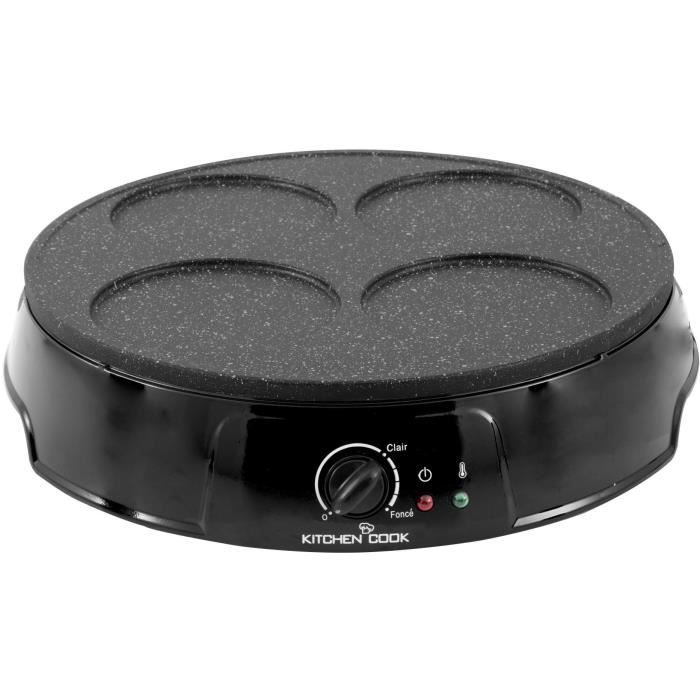 KITCHENCCOK - HAPPY_BLACK - Crêpière Antiadhésive - 1200W - Noir