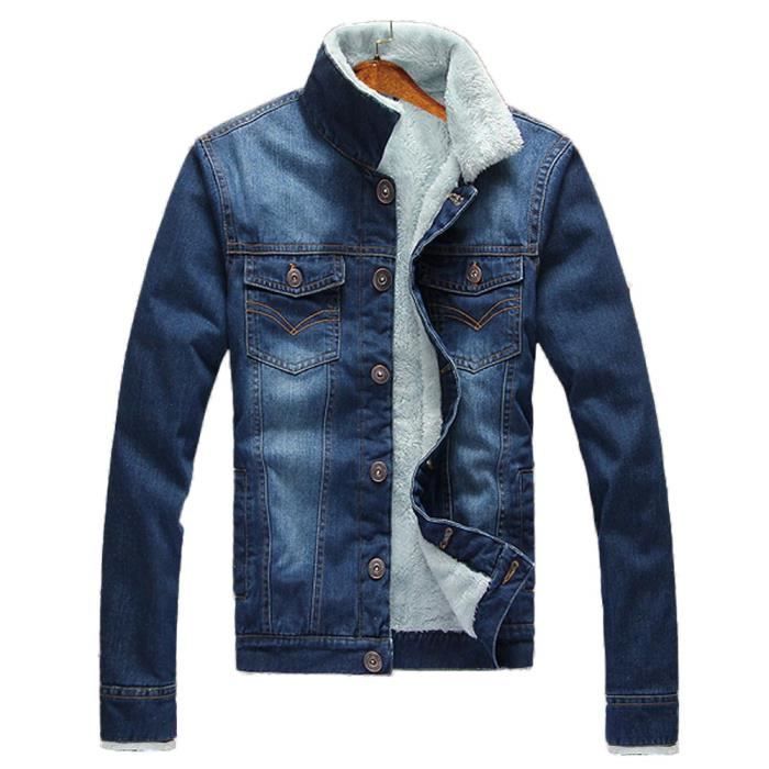 Veste Bleu Rétro Homme Jean Foncé En Épaissir Casual 71pw7q