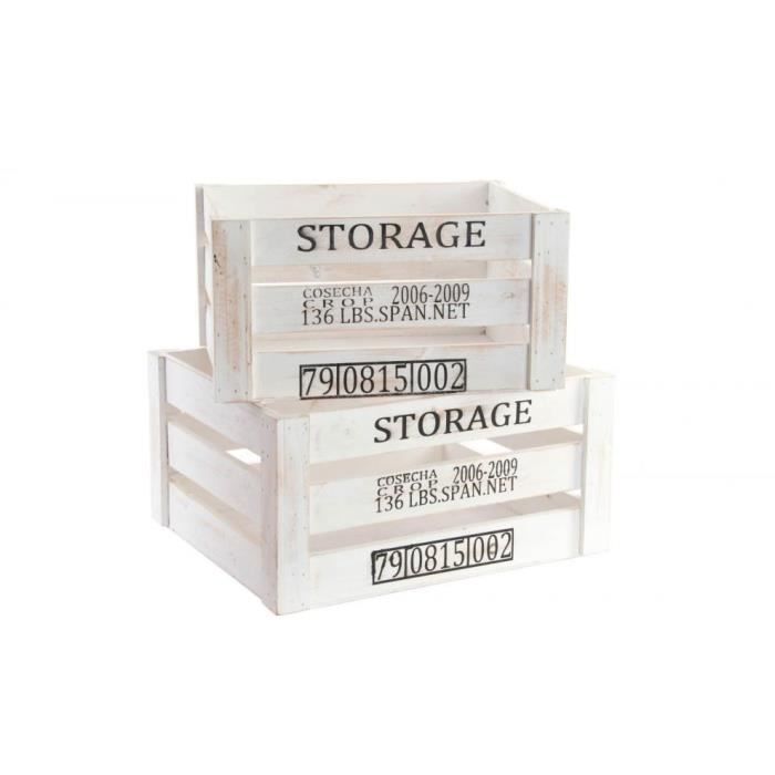 ITEM Lot de 2 Boîtes de rangement Bois - 38x32x19 cm - Blanc